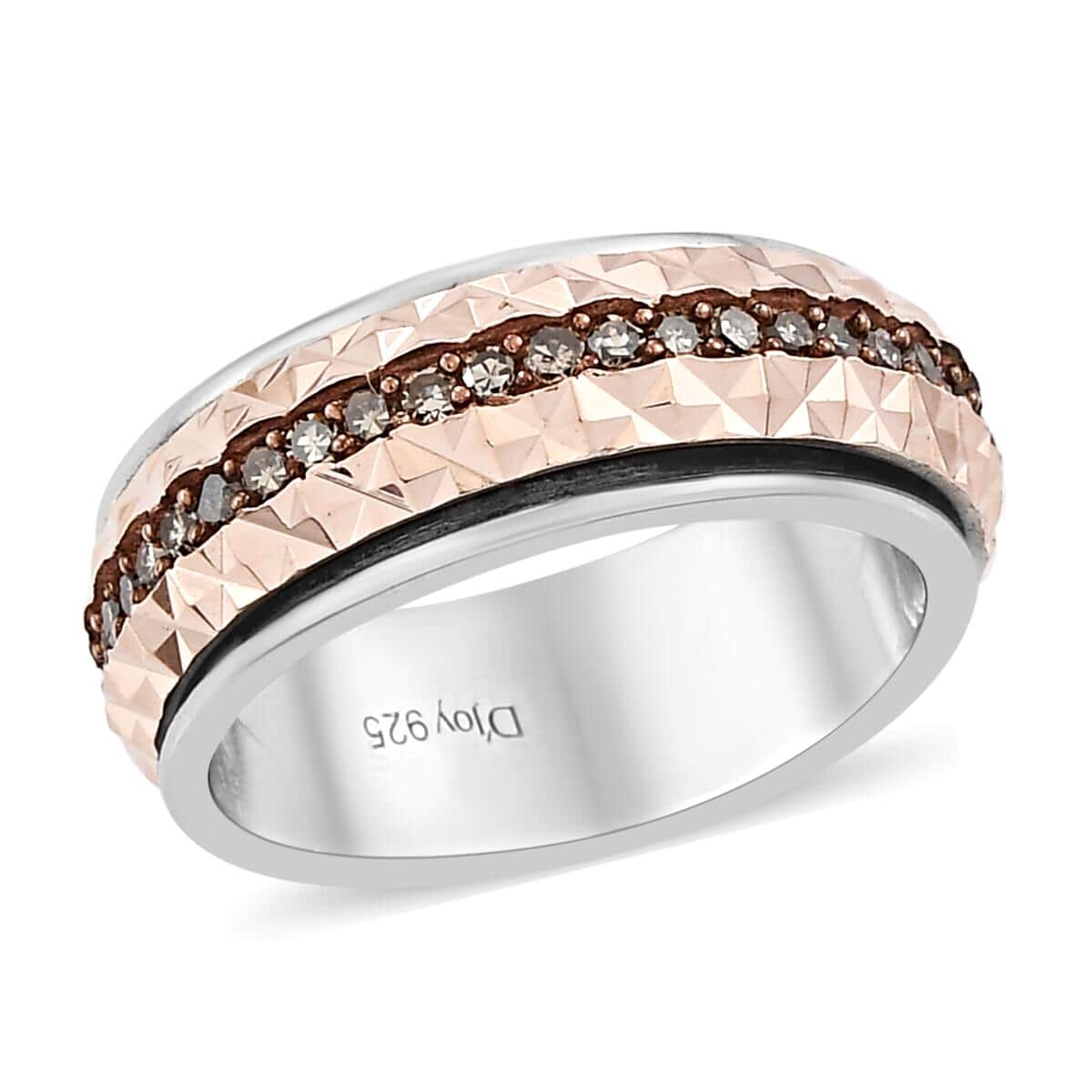 Natural Champagne Diamond, Diamond-Cut Spinner Band Ring in Vermeil Rose Gold and Platinum Over Sterling Silver (Size 7.0) 0.50 ctw image number 0