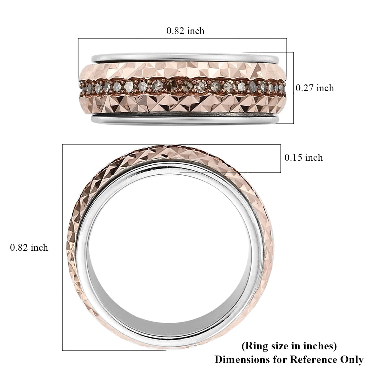 Natural Champagne Diamond, Diamond-Cut Spinner Band Ring in Vermeil Rose Gold and Platinum Over Sterling Silver (Size 7.0) 0.50 ctw image number 5