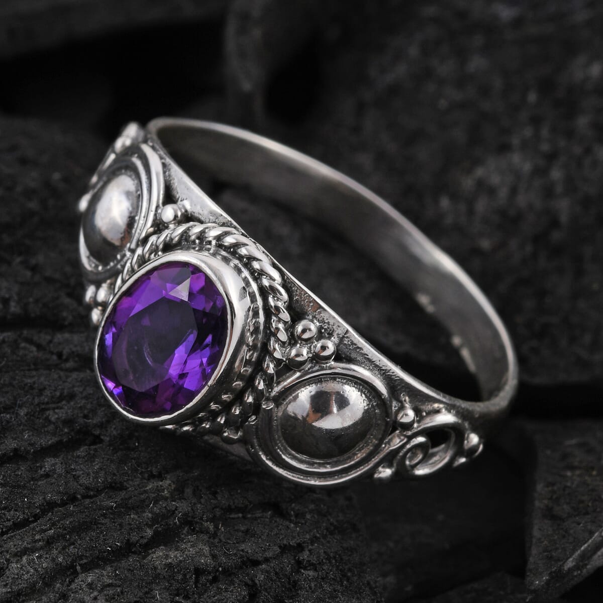 Bali Legacy Lusaka Amethyst Ring in Sterling Silver (Size 5.0) 1.15 ctw image number 1
