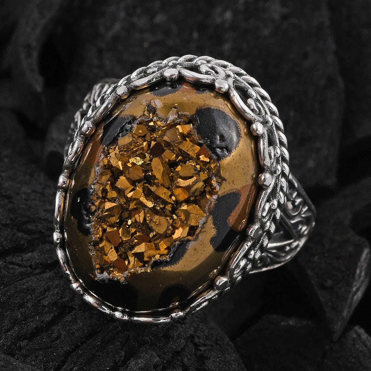 Bali Legacy Leopard Color Window Drusy Quartz Ring in Sterling Silver (Size 8.0) 9.20 Grams 19.25 ctw image number 1