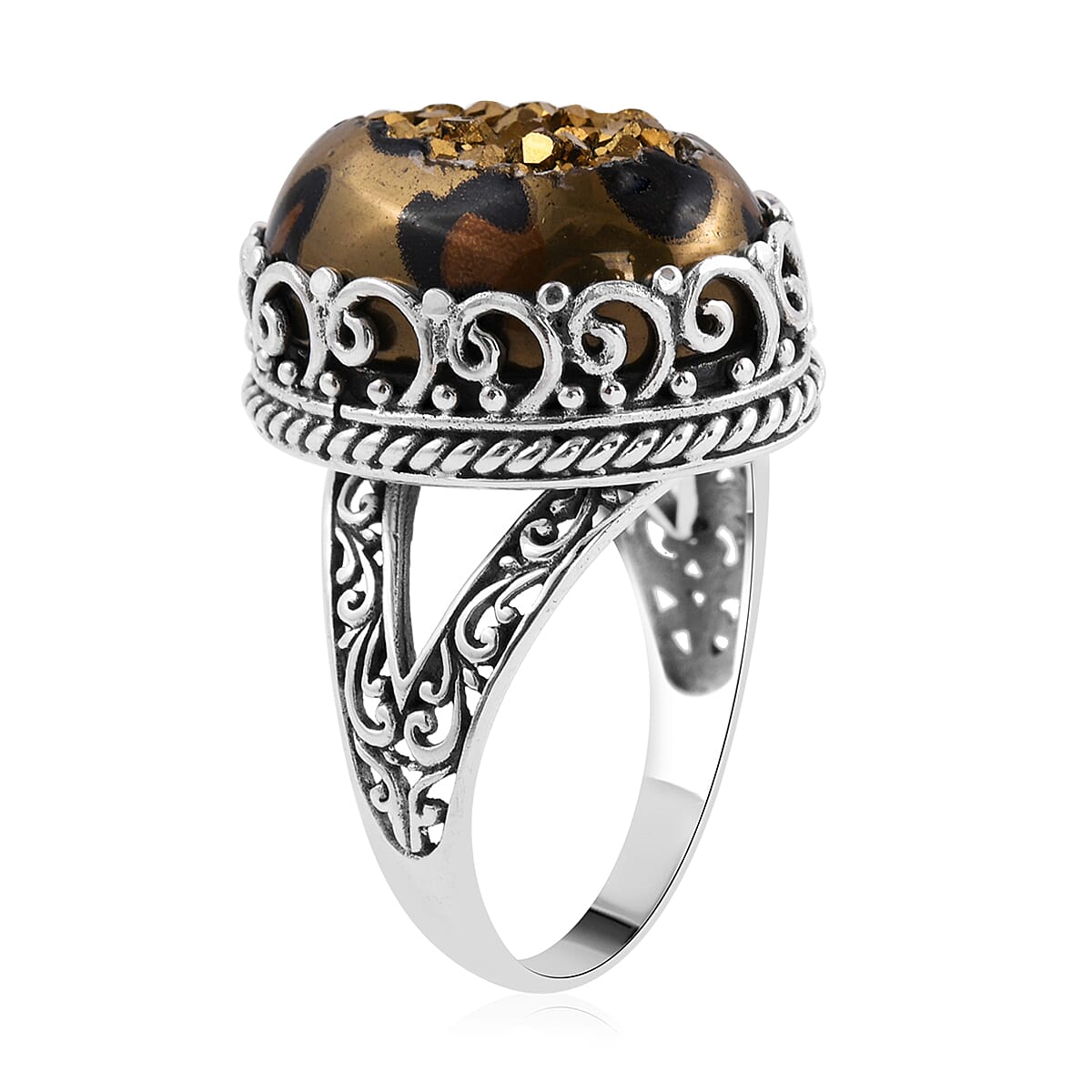 Bali Legacy Leopard Color Window Drusy Quartz Ring in Sterling Silver (Size 8.0) 9.20 Grams 19.25 ctw image number 3