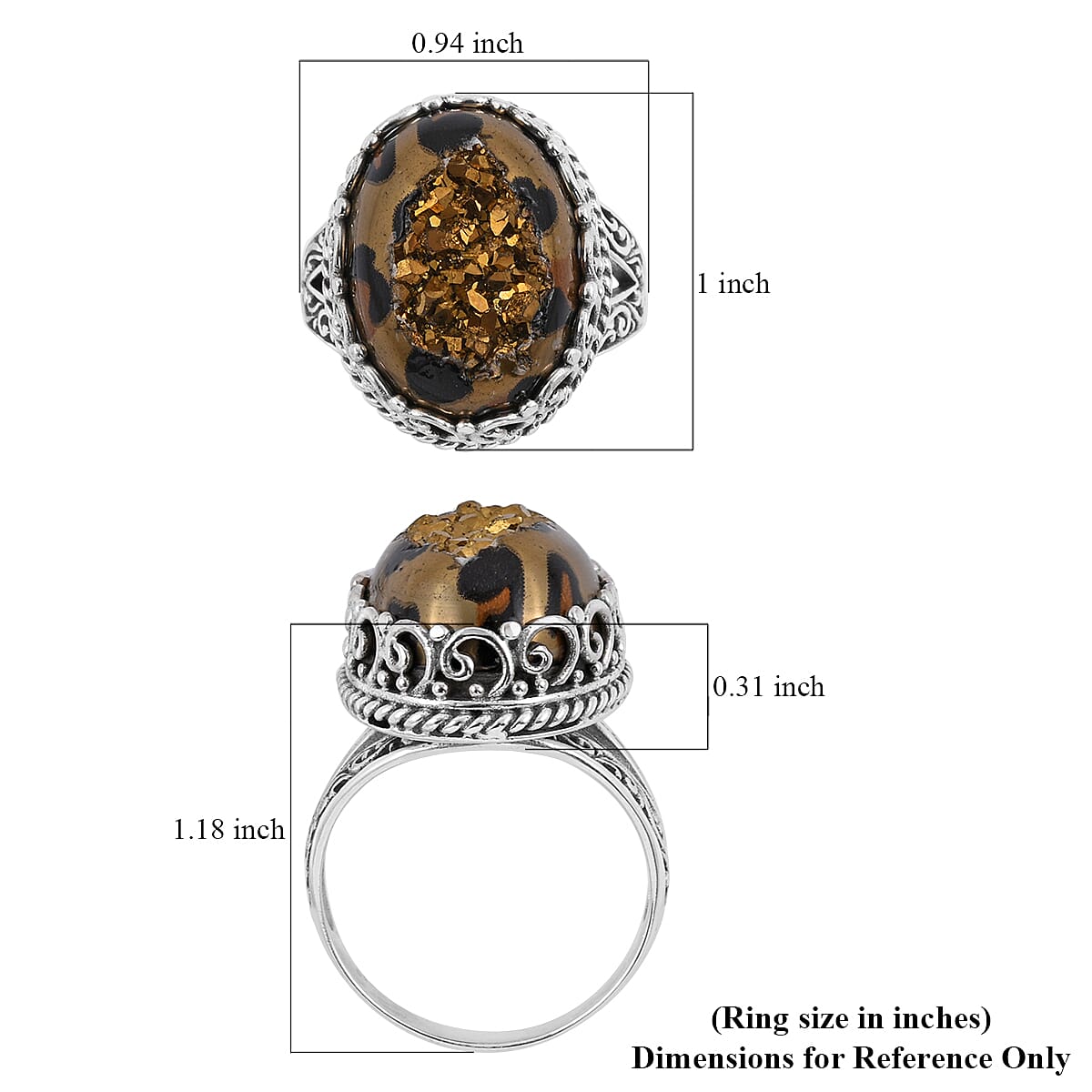 Bali Legacy Leopard Color Window Drusy Quartz Ring in Sterling Silver (Size 8.0) 9.20 Grams 19.25 ctw image number 5