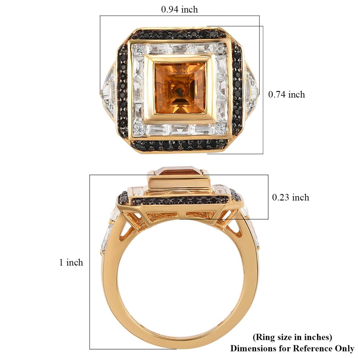 GP Special Art Deco Collection Santa Ana Madeira Citrine and Multi Gemstone Halo Ring in Vermeil Yellow Gold Over Sterling Silver (Size 5.0) 3.50 ctw image number 5