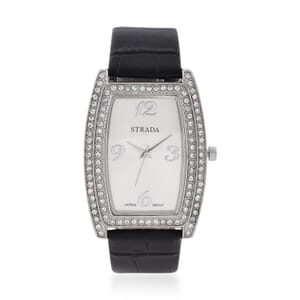 Strada Austrian Crystal Japanese Movement Watch with Black Faux Leather Strap (7.0-8.5 In)