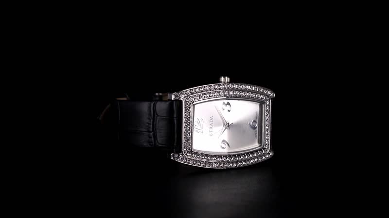 Strada Austrian Crystal Japanese Movement Watch with Black Faux Leather Strap (33.7x8.6mm) (7.0-8.5 In)