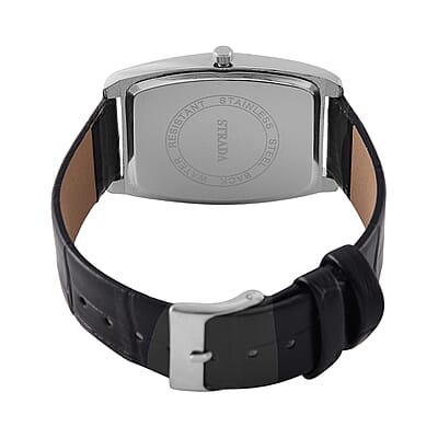 Strada Austrian Crystal Japanese Movement Watch with Black Faux Leather Strap (7.0-8.5 In)