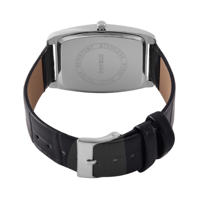 Strada Austrian Crystal Japanese Movement Watch with Black Faux Leather Strap (7.0-8.5 In)