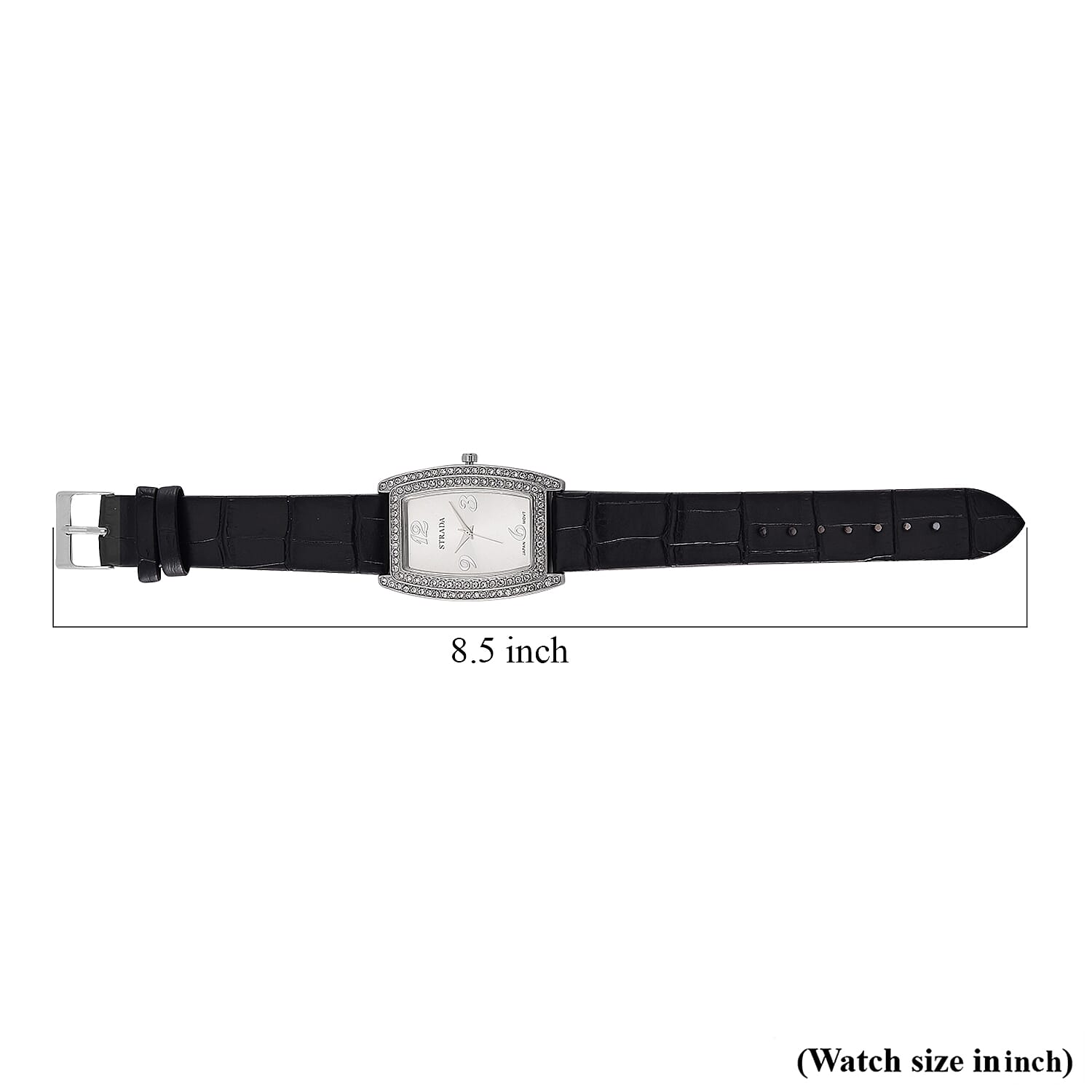 Strada Austrian Crystal Japanese Movement Watch with Black Faux Leather Strap (7.0-8.5 In)