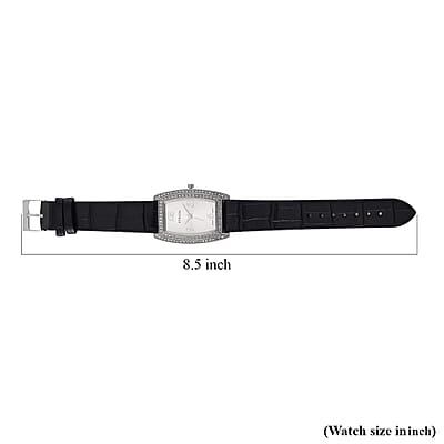 Strada Austrian Crystal Japanese Movement Watch with Black Faux Leather Strap (7.0-8.5 In)