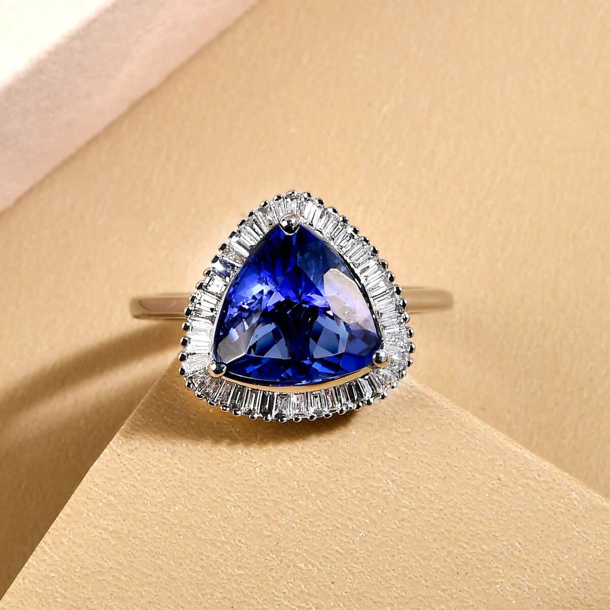 RHAPSODY 950 Platinum AAAA Tanzanite and E-F VS2 Diamond Halo Ring (Size 10.0) 5.60 Grams 3.35 ctw image number 1