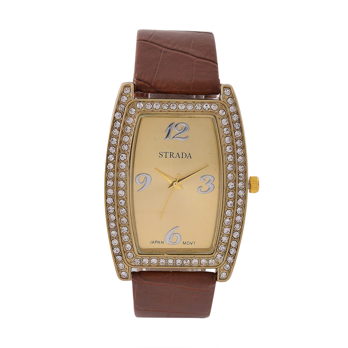 Strada Austrian Crystal Japanese Movement Watch with Brown Faux Leather Strap (7.0-8.5 In) image number 0