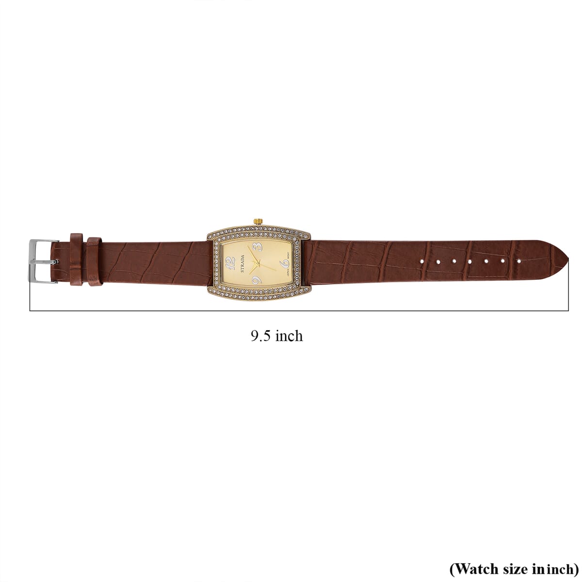 Strada Austrian Crystal Japanese Movement Watch with Brown Faux Leather Strap (7.0-8.5 In) image number 6