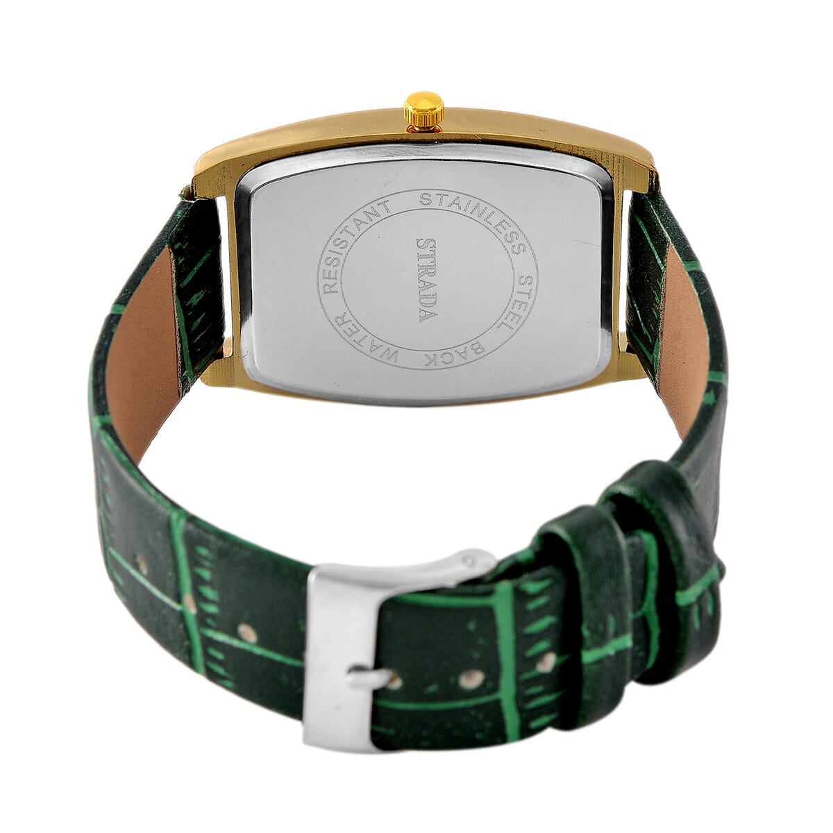 Strada Austrian Crystal Japanese Movement Watch with Green Faux Leather Strap (7.0-8.5 In) image number 5