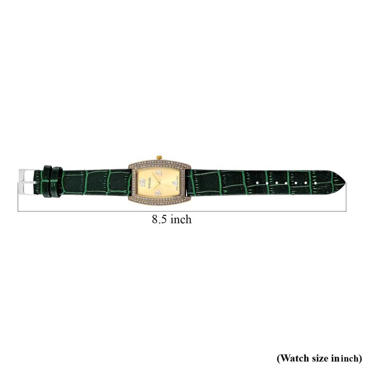 Strada Austrian Crystal Japanese Movement Watch with Green Faux Leather Strap (7.0-8.5 In) image number 6