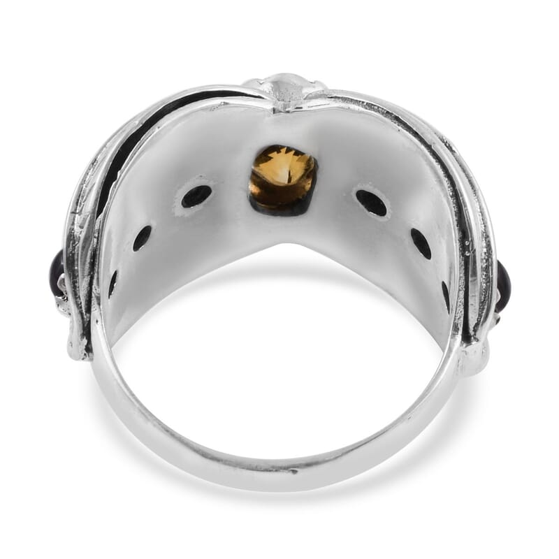 Bali Legacy Brazilian Citrine, Matrix Rhodolite Garnet Leaf Ring Sterling Silver (Size 10.0) 10 Grams 2.60 ctw