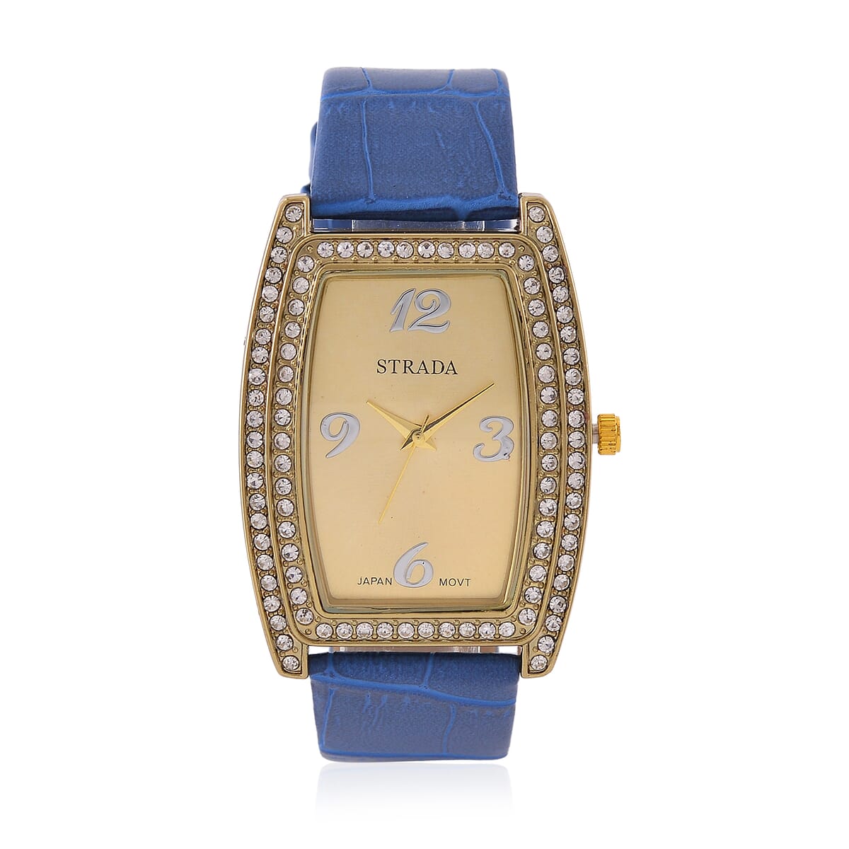 Strada Austrian Crystal Japanese Movement Watch with Blue Faux Leather Strap (7.0-8.5 In) image number 0