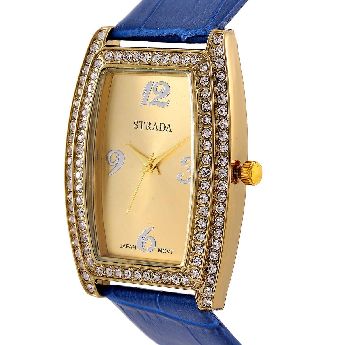 Strada Austrian Crystal Japanese Movement Watch with Blue Faux Leather Strap (7.0-8.5 In) image number 2
