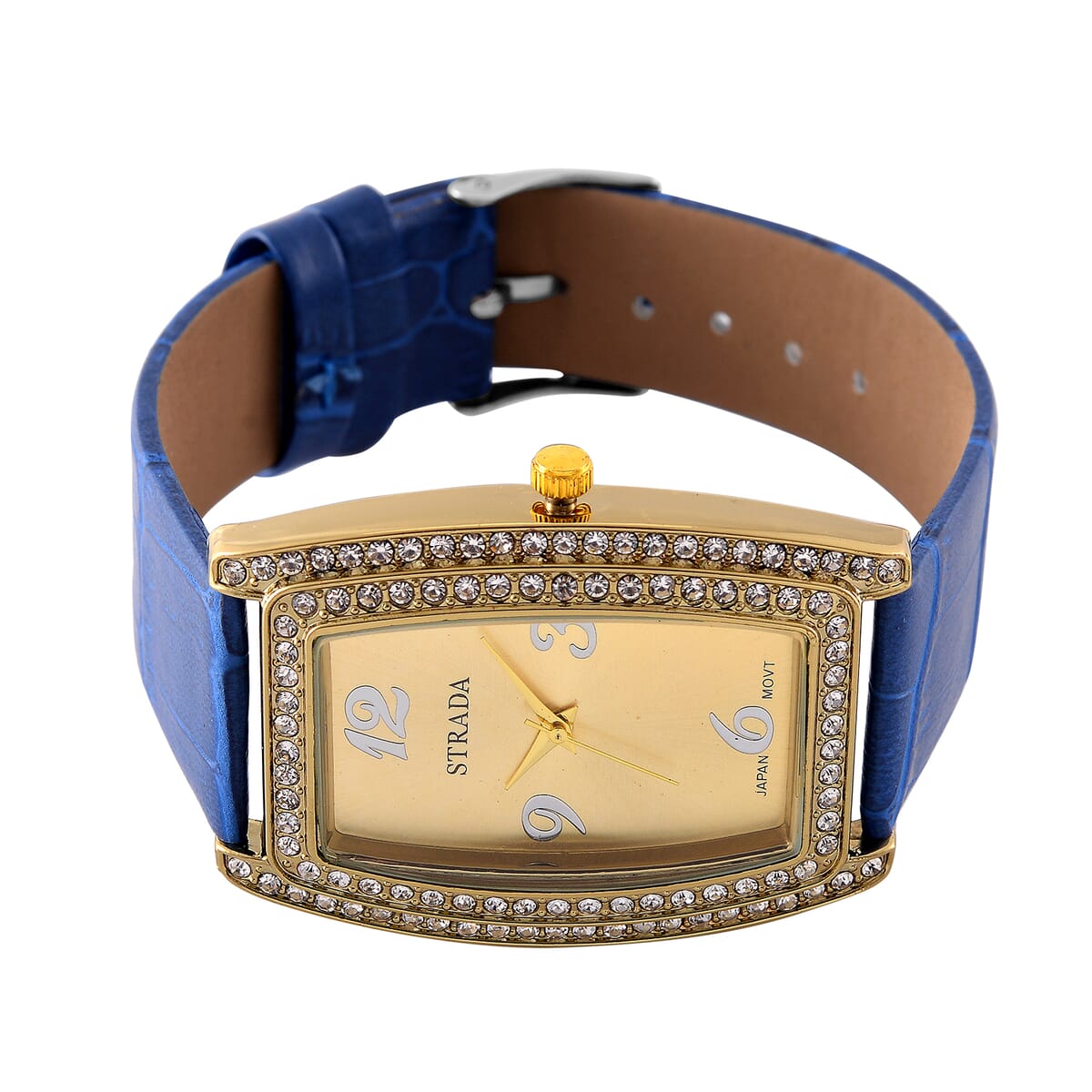 Strada Austrian Crystal Japanese Movement Watch with Blue Faux Leather Strap (7.0-8.5 In) image number 3