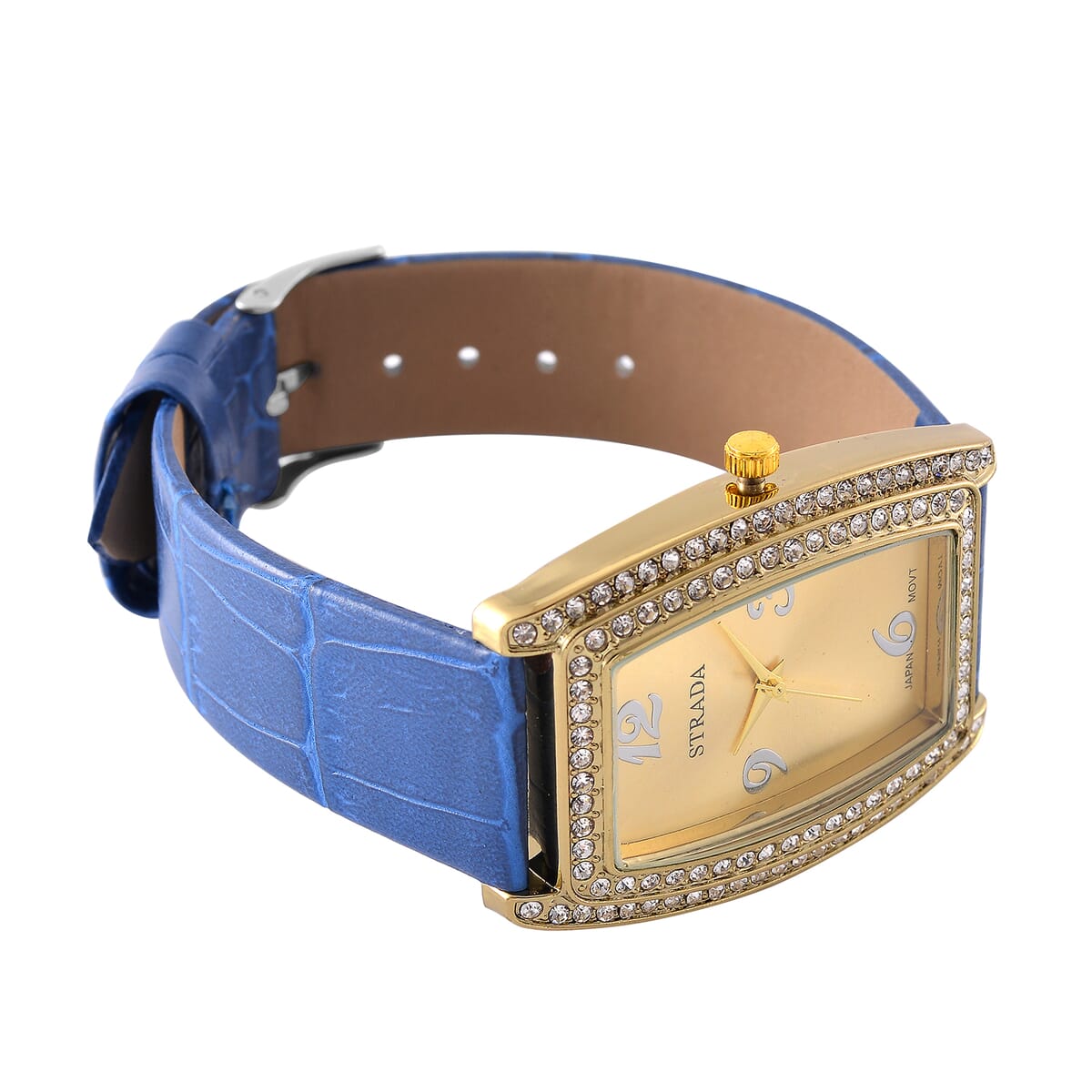 Strada Austrian Crystal Japanese Movement Watch with Blue Faux Leather Strap (7.0-8.5 In) image number 4