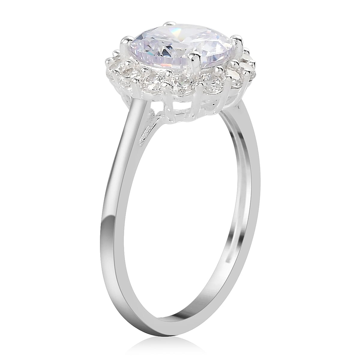 Simulated Diamond Halo Ring in Sterling Silver (Size 11.0) 4.35 ctw