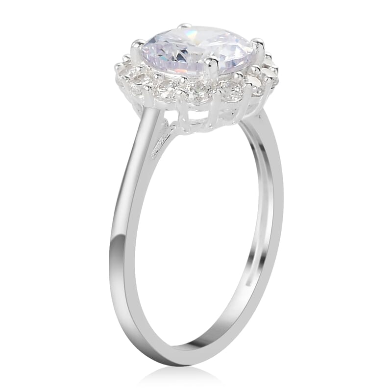Simulated Diamond Halo Ring in Sterling Silver (Size 11.0) 4.35 ctw