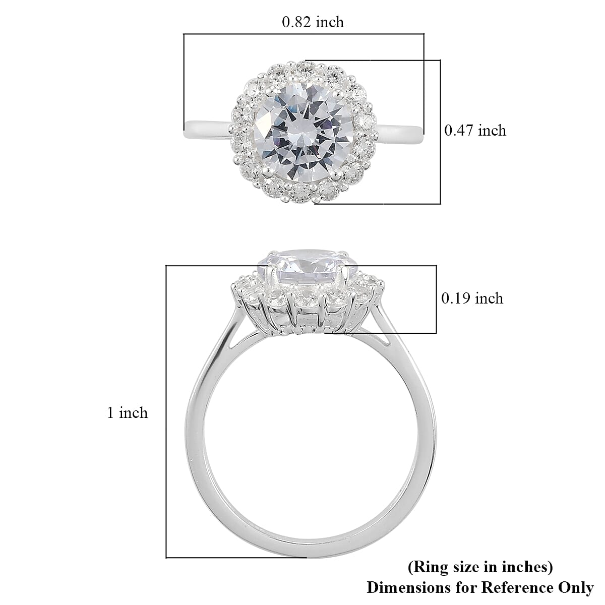 Simulated Diamond Halo Ring in Sterling Silver (Size 11.0) 4.35 ctw