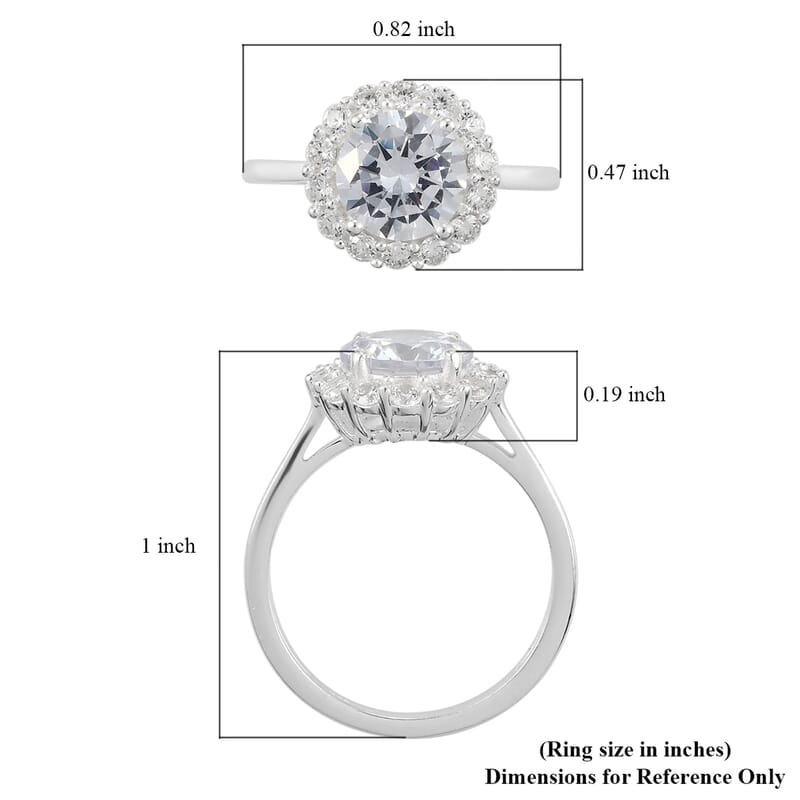 Simulated Diamond Halo Ring in Sterling Silver (Size 11.0) 4.35 ctw