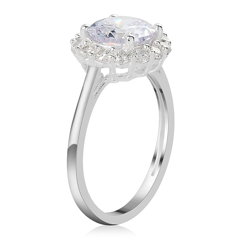 Simulated Diamond Halo Ring in Sterling Silver (Size 7.0) 4.35 ctw