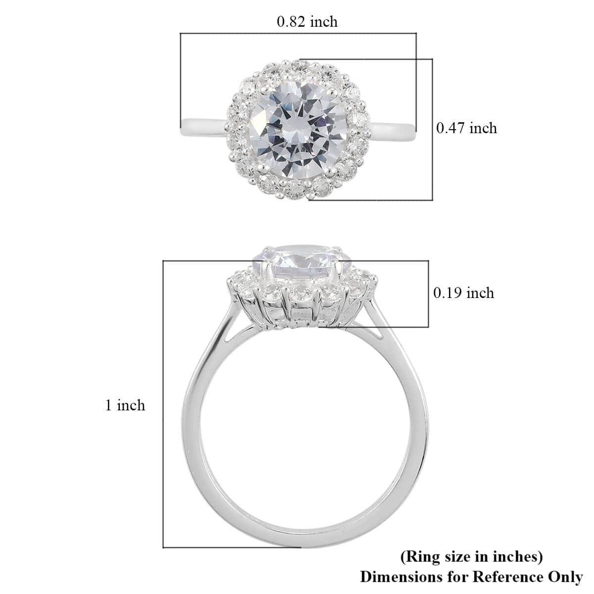 Simulated Diamond Halo Ring in Sterling Silver (Size 7.0) 4.35 ctw image number 5