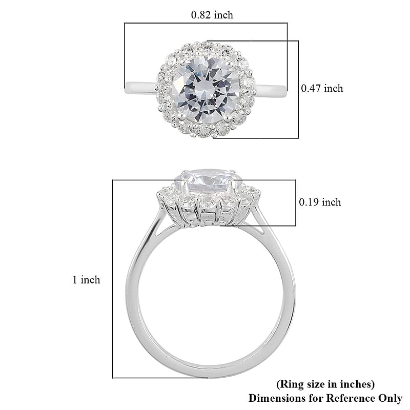 Simulated Diamond Halo Ring in Sterling Silver (Size 7.0) 4.35 ctw