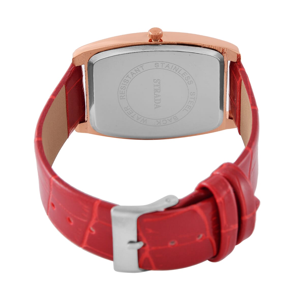 Strada Austrian Crystal Japanese Movement Watch with Red Faux Leather Strap (7.0-8.5 In) image number 5