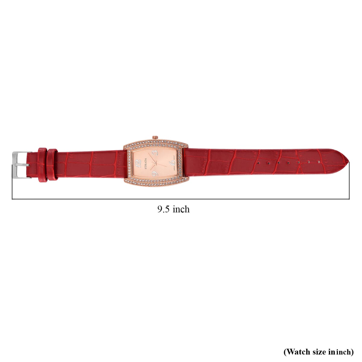 Strada Austrian Crystal Japanese Movement Watch with Red Faux Leather Strap (7.0-8.5 In) image number 6