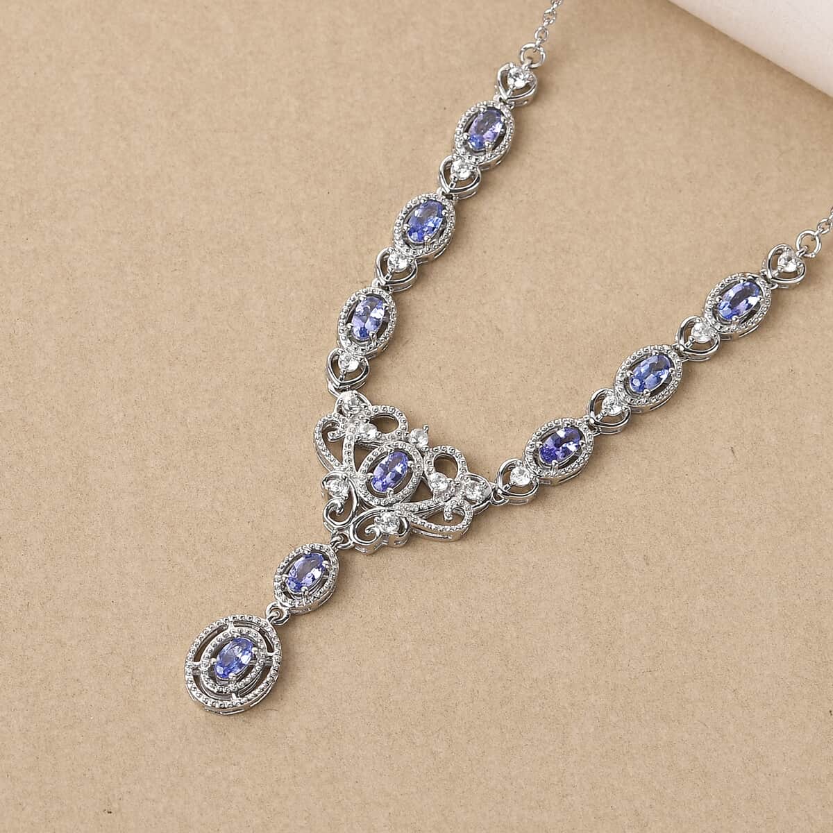 Tanzanite and Natural White Zircon Necklace 18 Inches in Platinum Over Sterling Silver 2.75 ctw image number 1