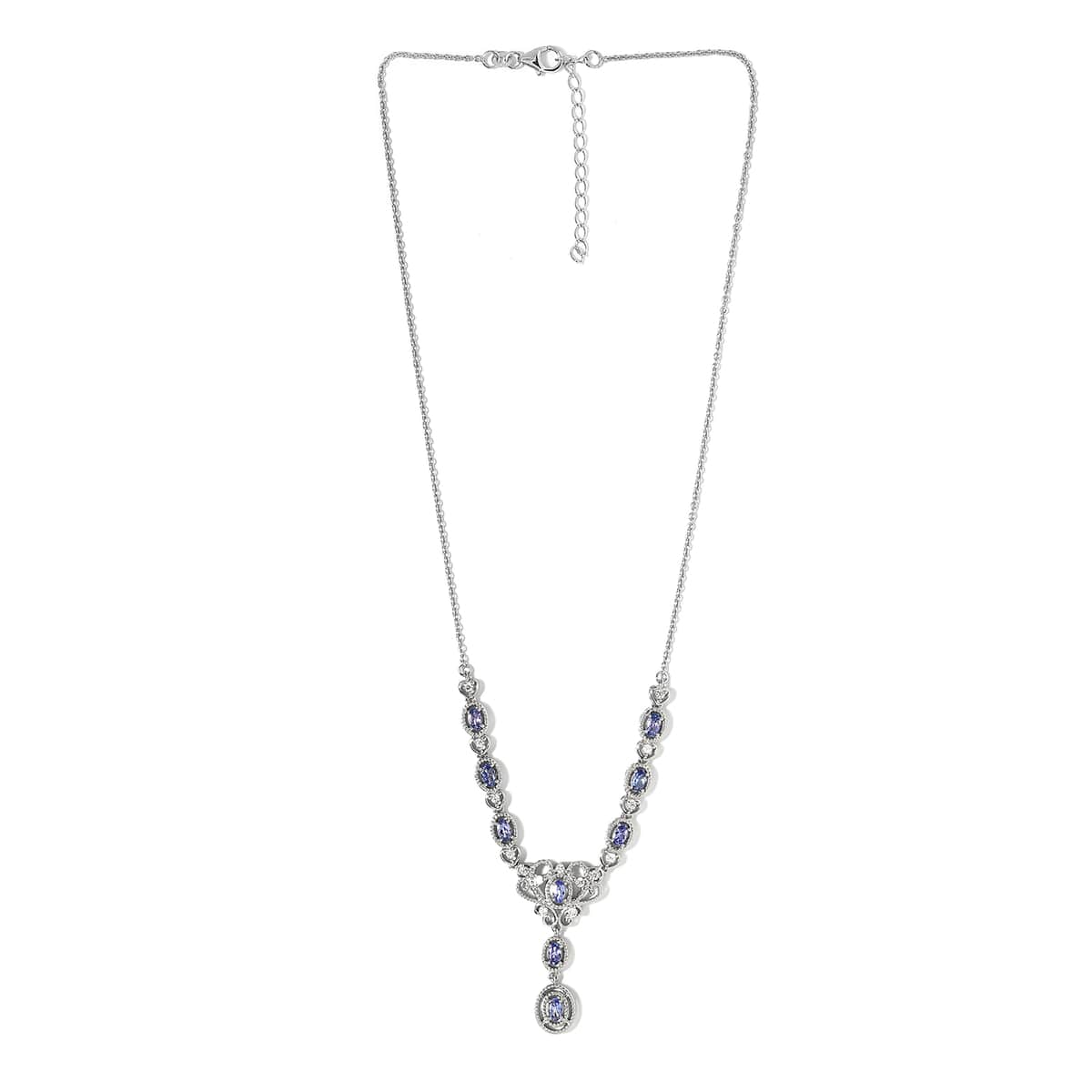 Tanzanite and Natural White Zircon Necklace 18 Inches in Platinum Over Sterling Silver 2.75 ctw image number 3