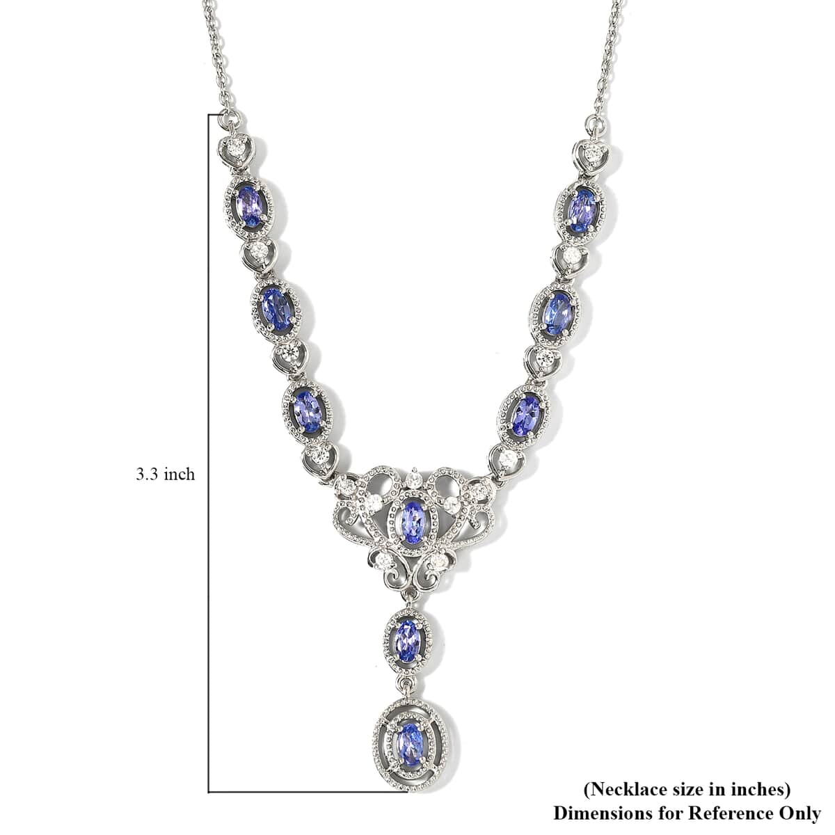 Tanzanite and Natural White Zircon Necklace 18 Inches in Platinum Over Sterling Silver 2.75 ctw image number 5