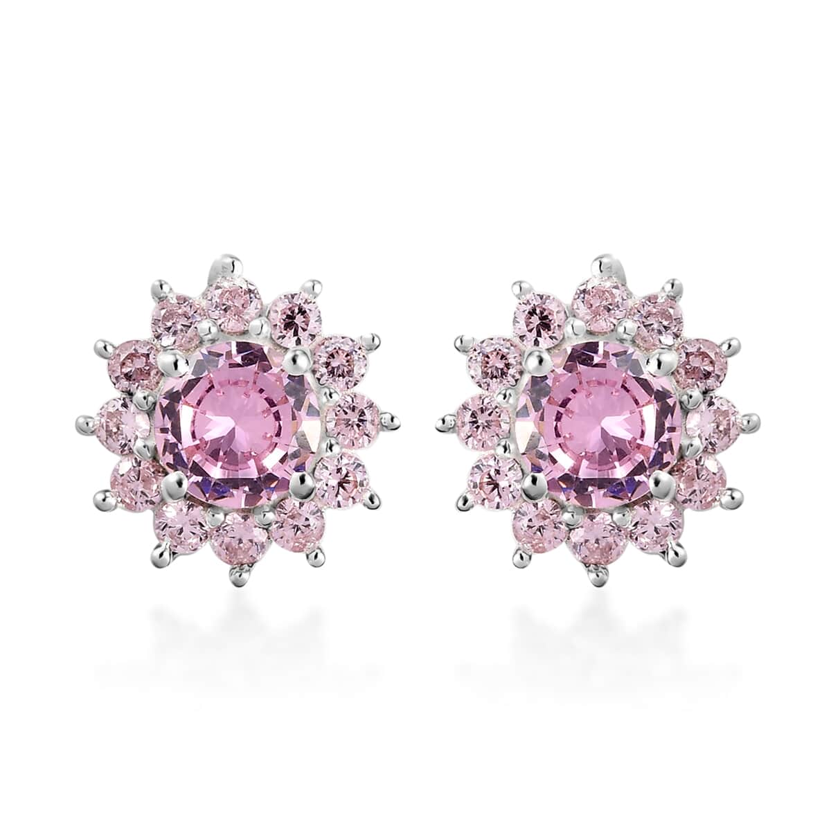 Simulated Pink Diamond Sunburst Stud Earrings in Sterling Silver 4.25 ctw image number 0