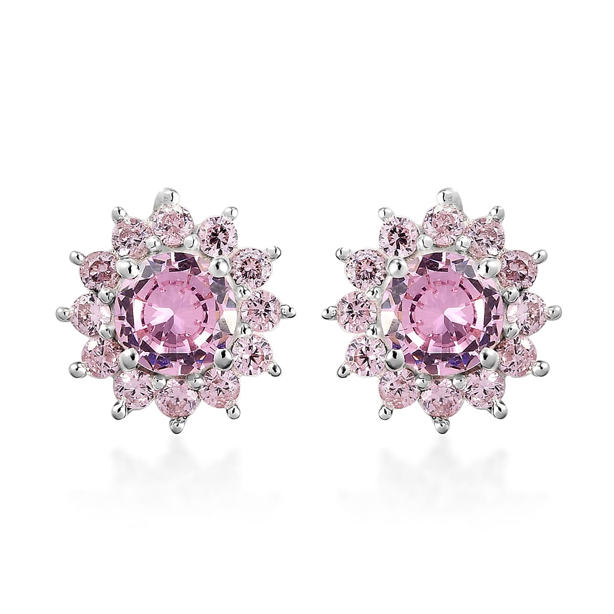 Simulated Amethyst Diamond Floral Stud Earrings in Sterling Silver 3.85 ctw image number 0