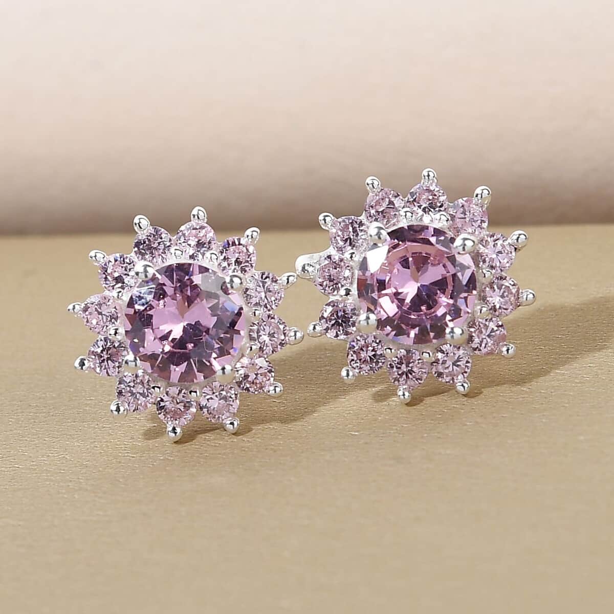 Simulated Amethyst Diamond Floral Stud Earrings in Sterling Silver 3.85 ctw image number 1