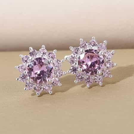 Simulated Pink Diamond Sunburst Stud Earrings in Sterling Silver 4.25 ctw image number 1