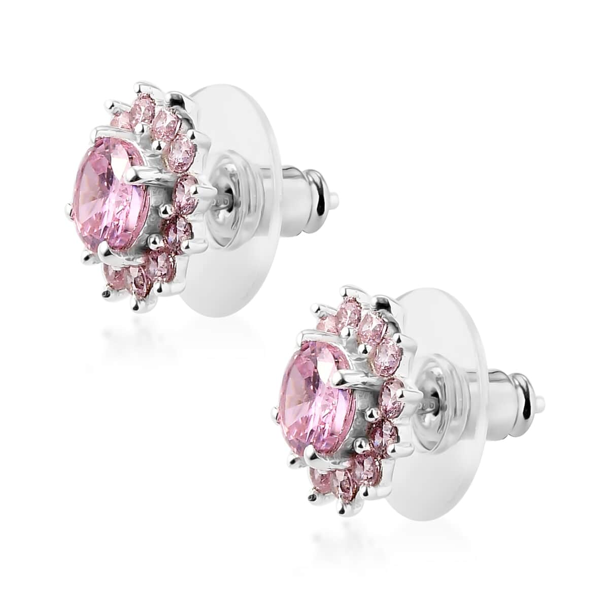 Simulated Amethyst Diamond Floral Stud Earrings in Sterling Silver 3.85 ctw image number 3