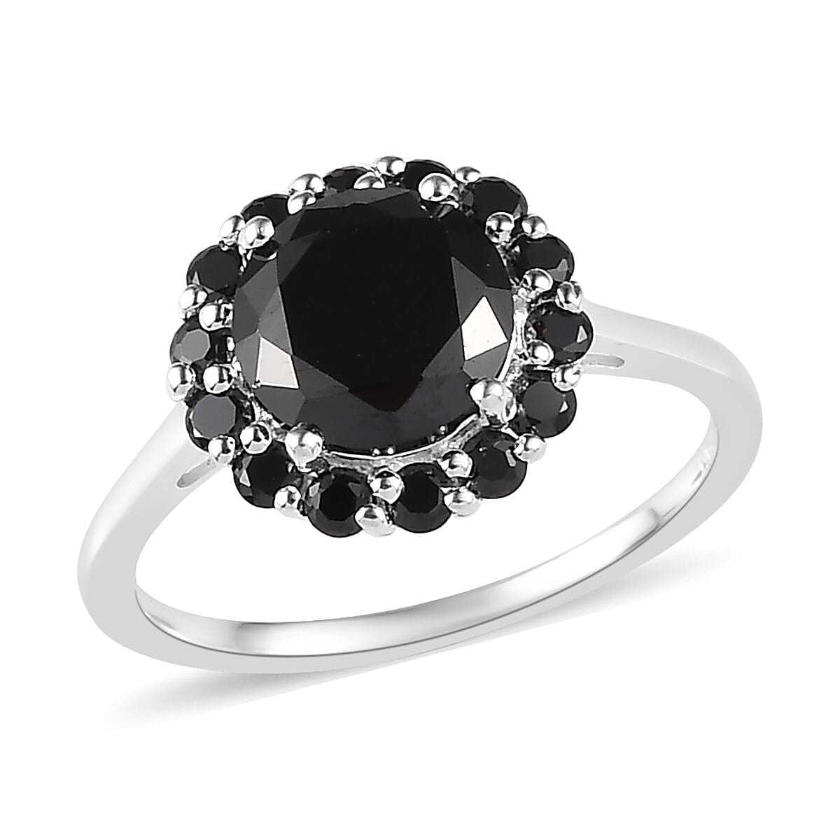 Simulated Black Diamond Halo Ring in Sterling Silver (Size 5.0) 4.25 ctw