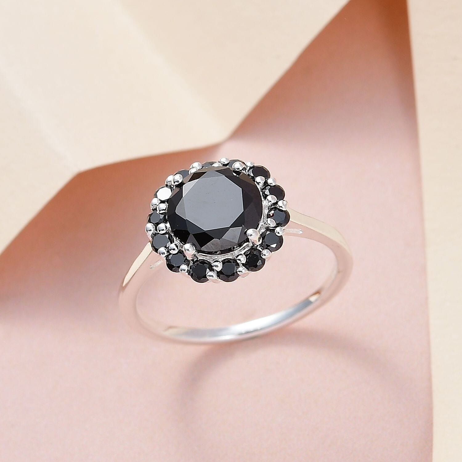 Simulated Black Diamond Halo Ring in Sterling Silver (Size 5.0) 4.25 ctw