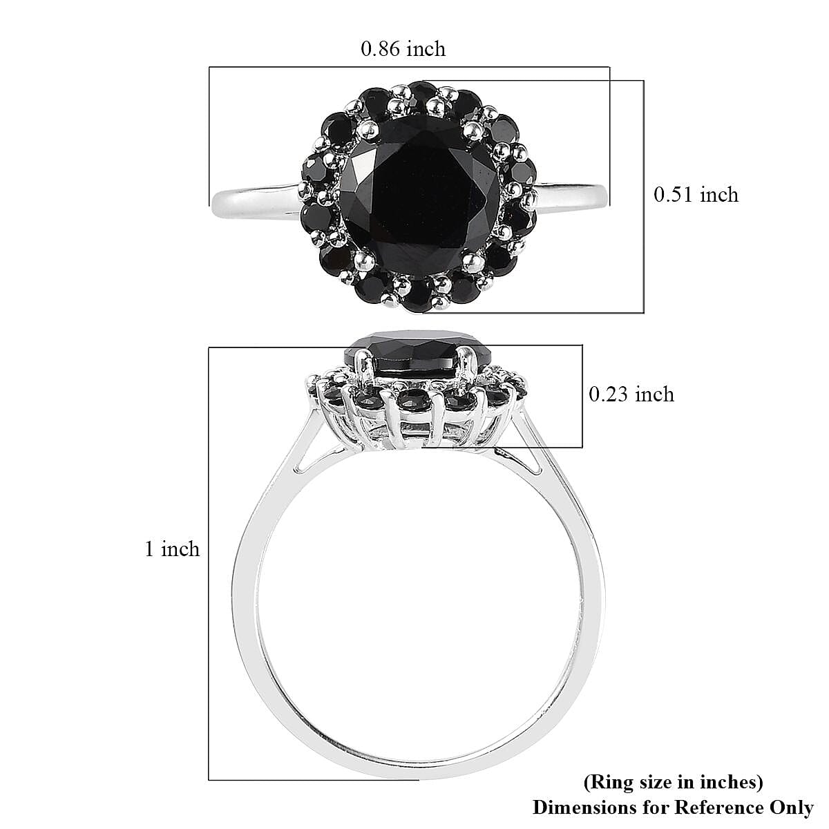 Simulated Black Diamond Halo Ring in Sterling Silver (Size 5.0) 4.25 ctw