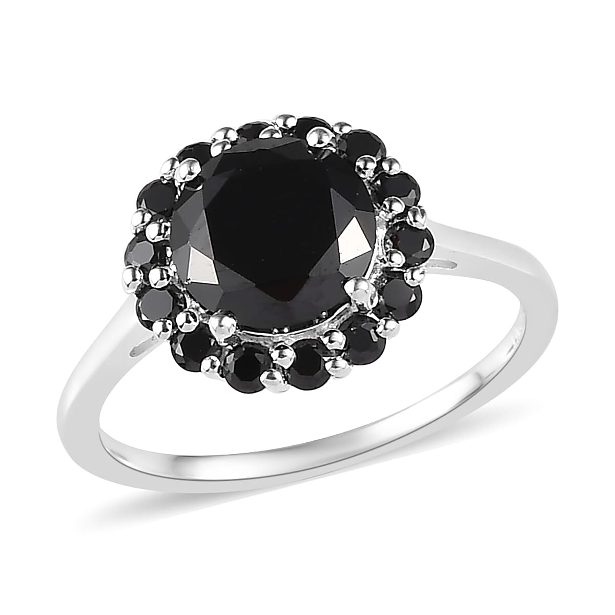 Simulated Black Diamond Halo Ring in Sterling Silver (Size 9.0) 4.25 ctw