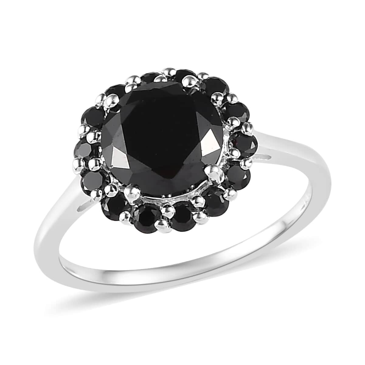 Simulated Black Diamond Halo Ring in Sterling Silver (Size 9.0) 4.25 ctw image number 0