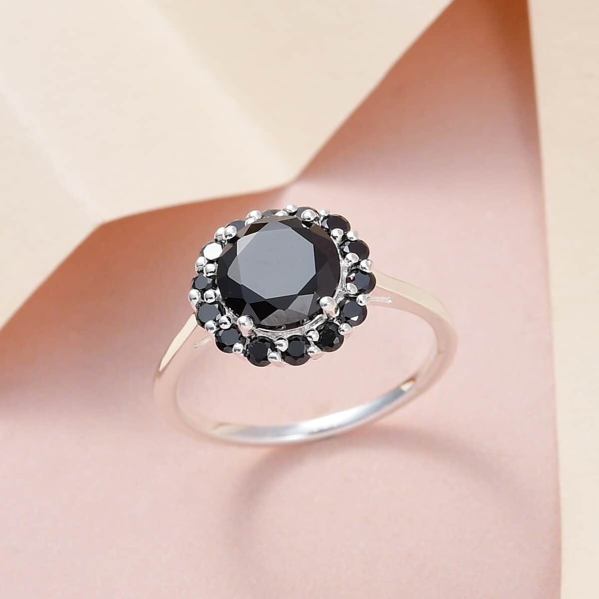 Simulated Black Diamond Halo Ring in Sterling Silver (Size 9.0) 4.25 ctw image number 1