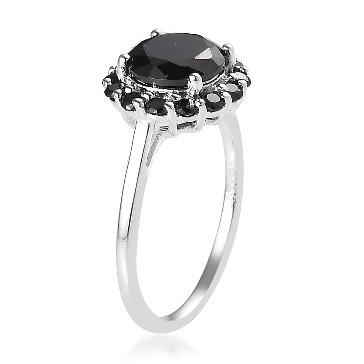 Simulated Black Diamond Halo Ring in Sterling Silver (Size 9.0) 4.25 ctw