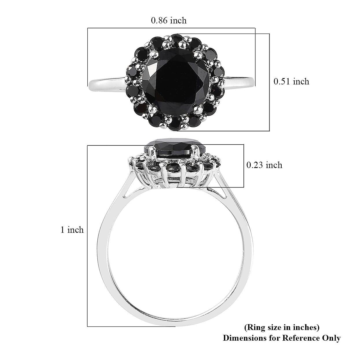 Simulated Black Diamond Halo Ring in Sterling Silver (Size 9.0) 4.25 ctw