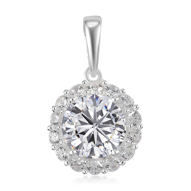 Simulated Diamond Halo Pendant in Sterling Silver 4.25 ctw