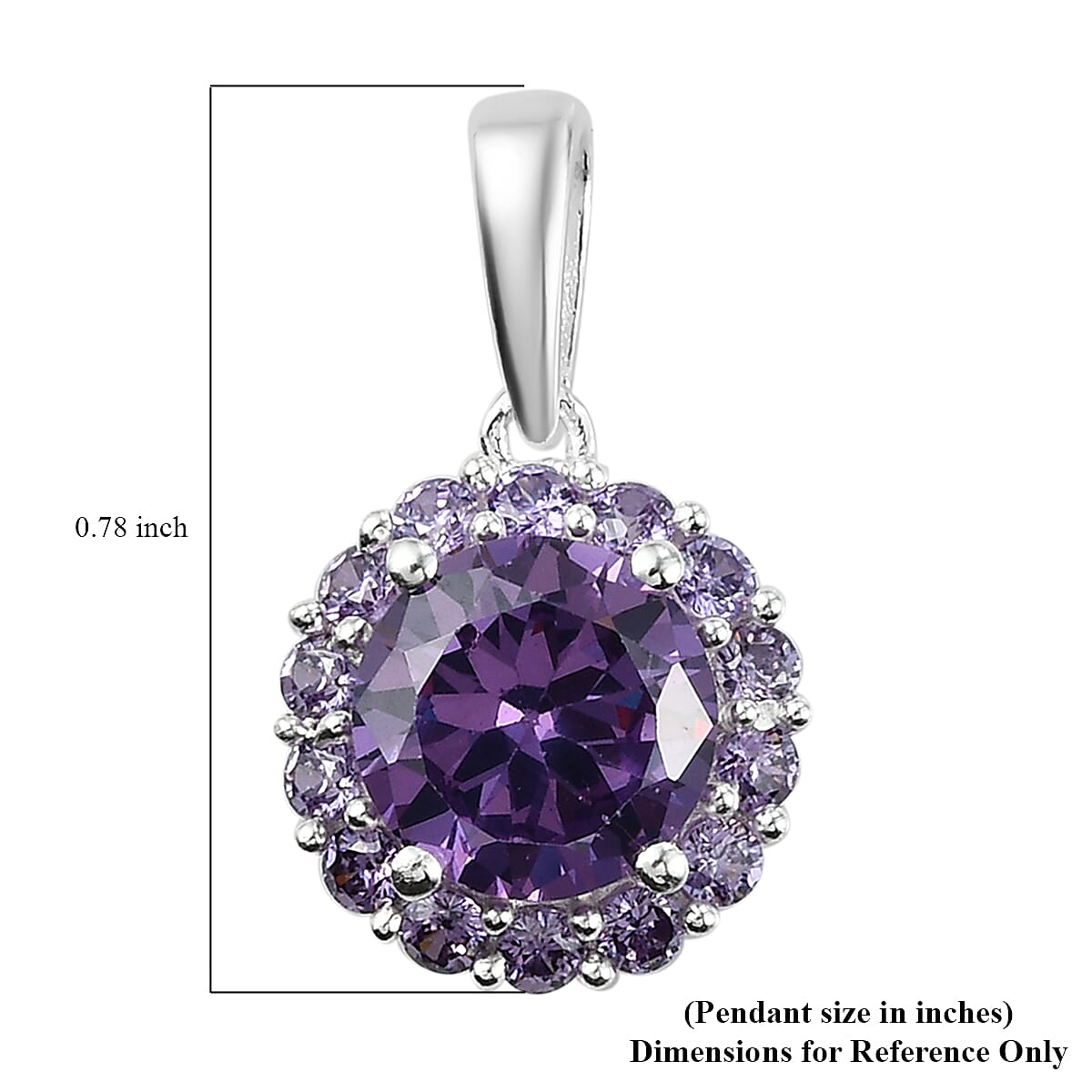 Simulated Amethyst Color Diamond Halo Pendant without Chain in Sterling Silver 4.75 ctw image number 4